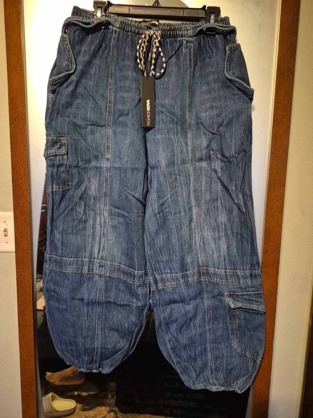 Fashion Nova Blue Denim Jogger Cargo Jeans